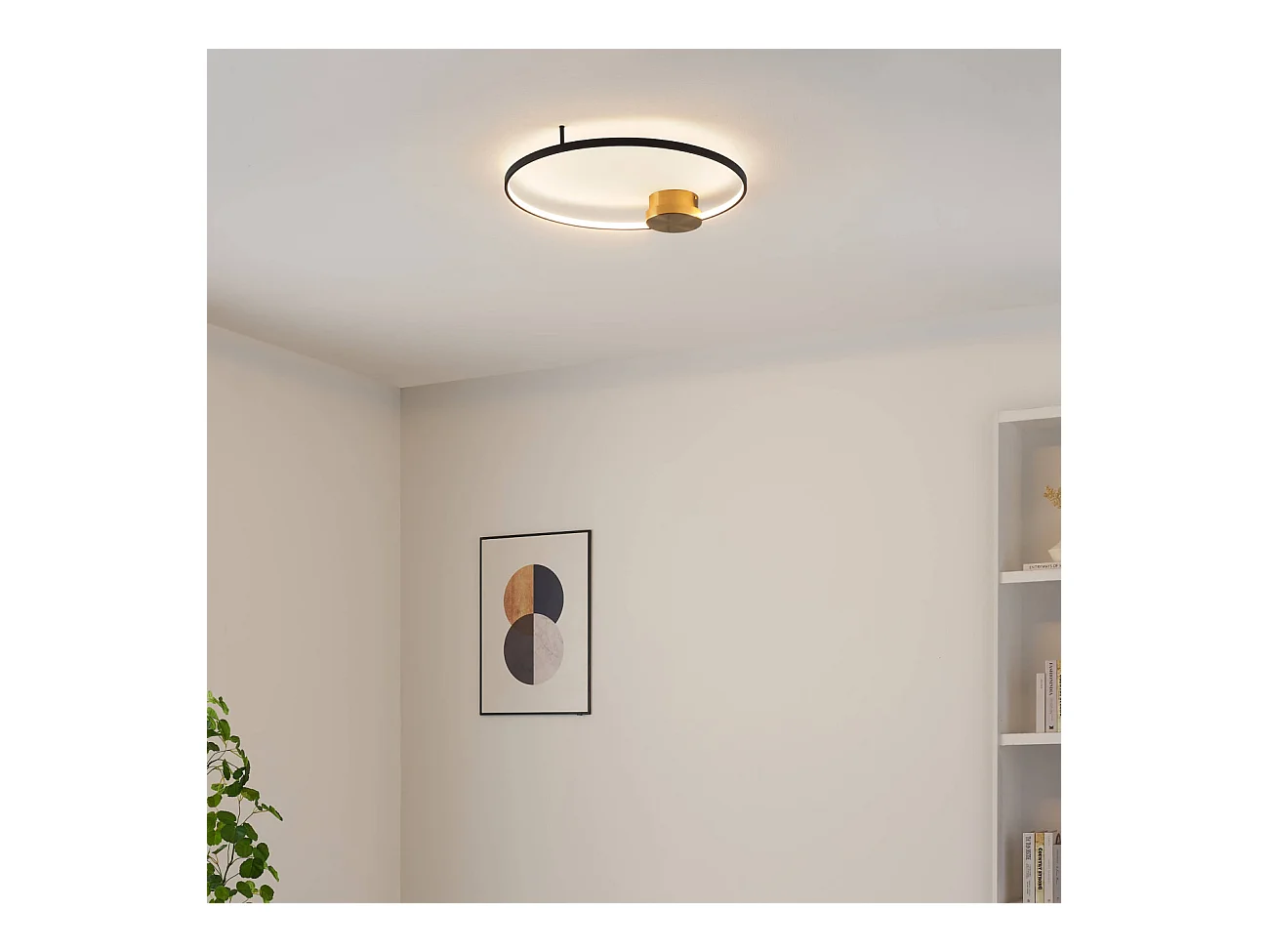 Plafonnier noir et laiton cercle LED dimmable 60 cm - Alisa