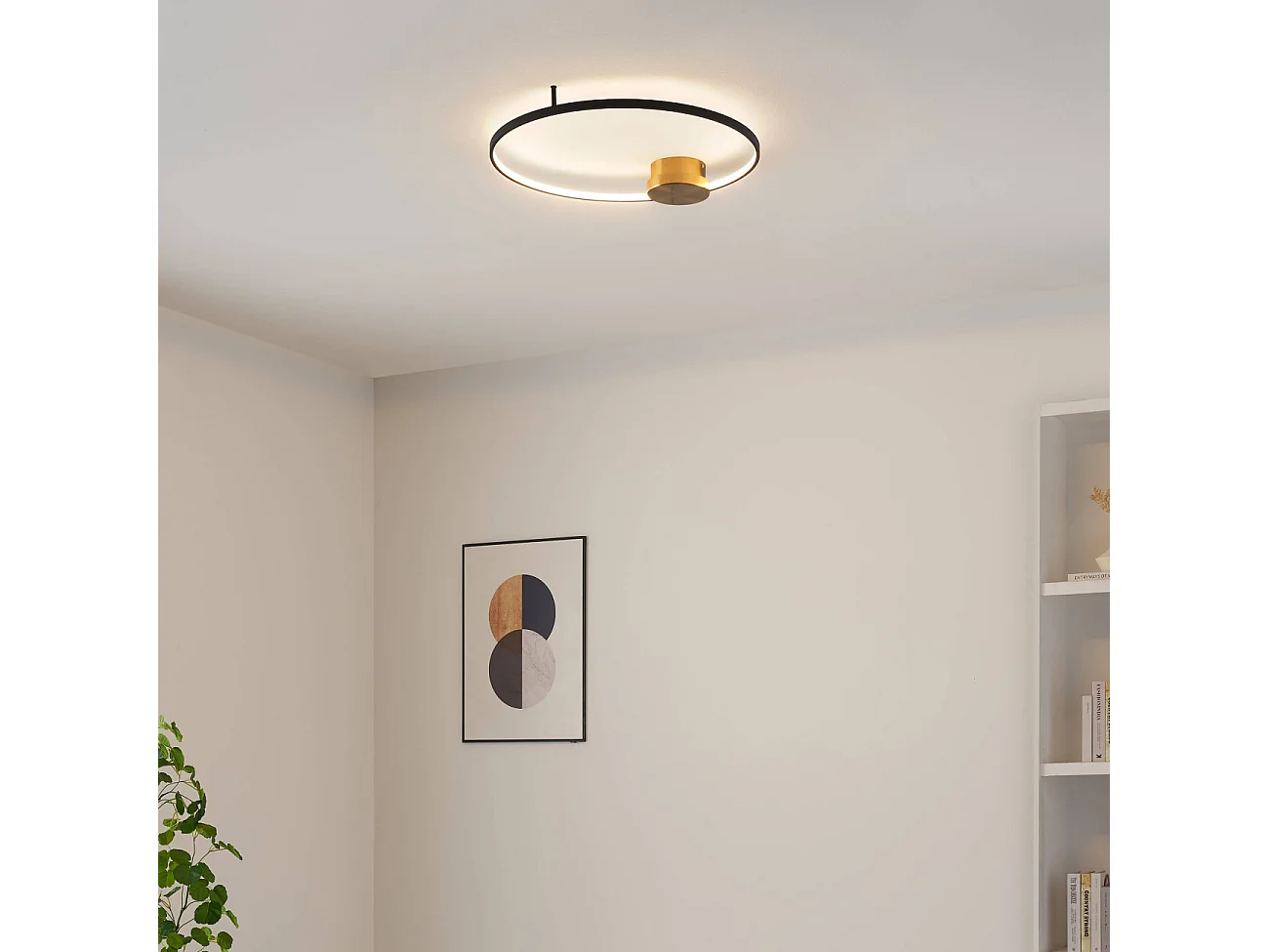 Plafonnier noir et laiton cercle LED dimmable 60 cm - Alisa