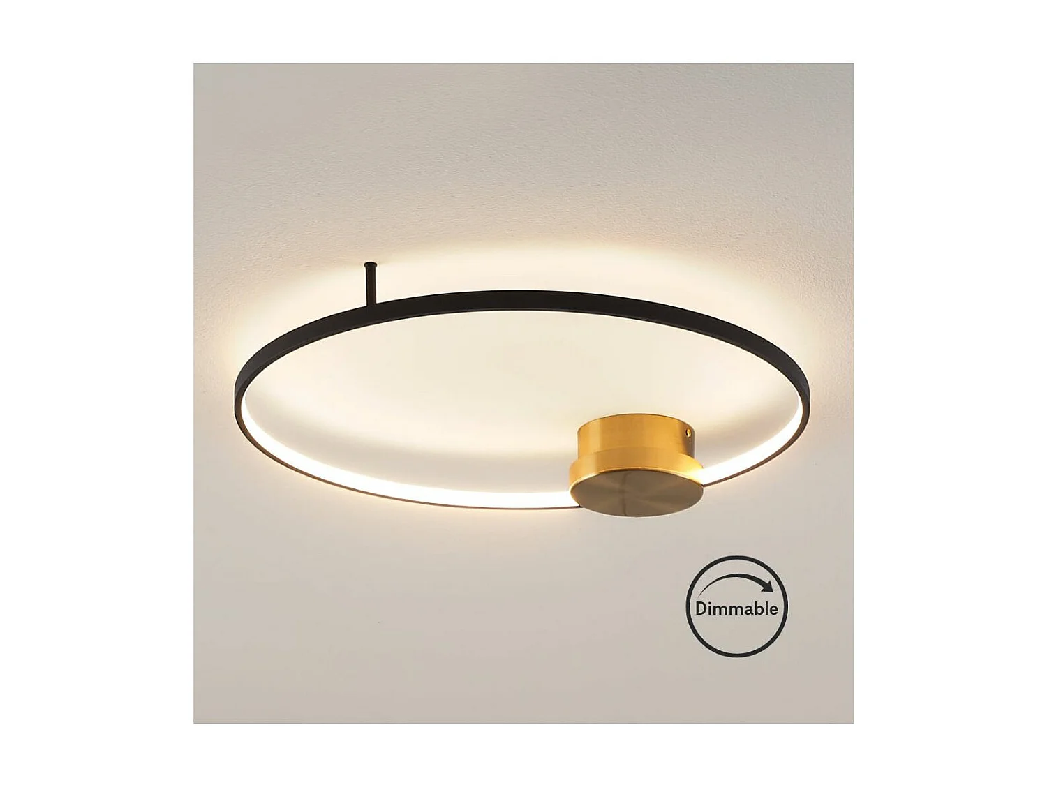 Plafonnier noir et laiton cercle LED dimmable 60 cm - Alisa