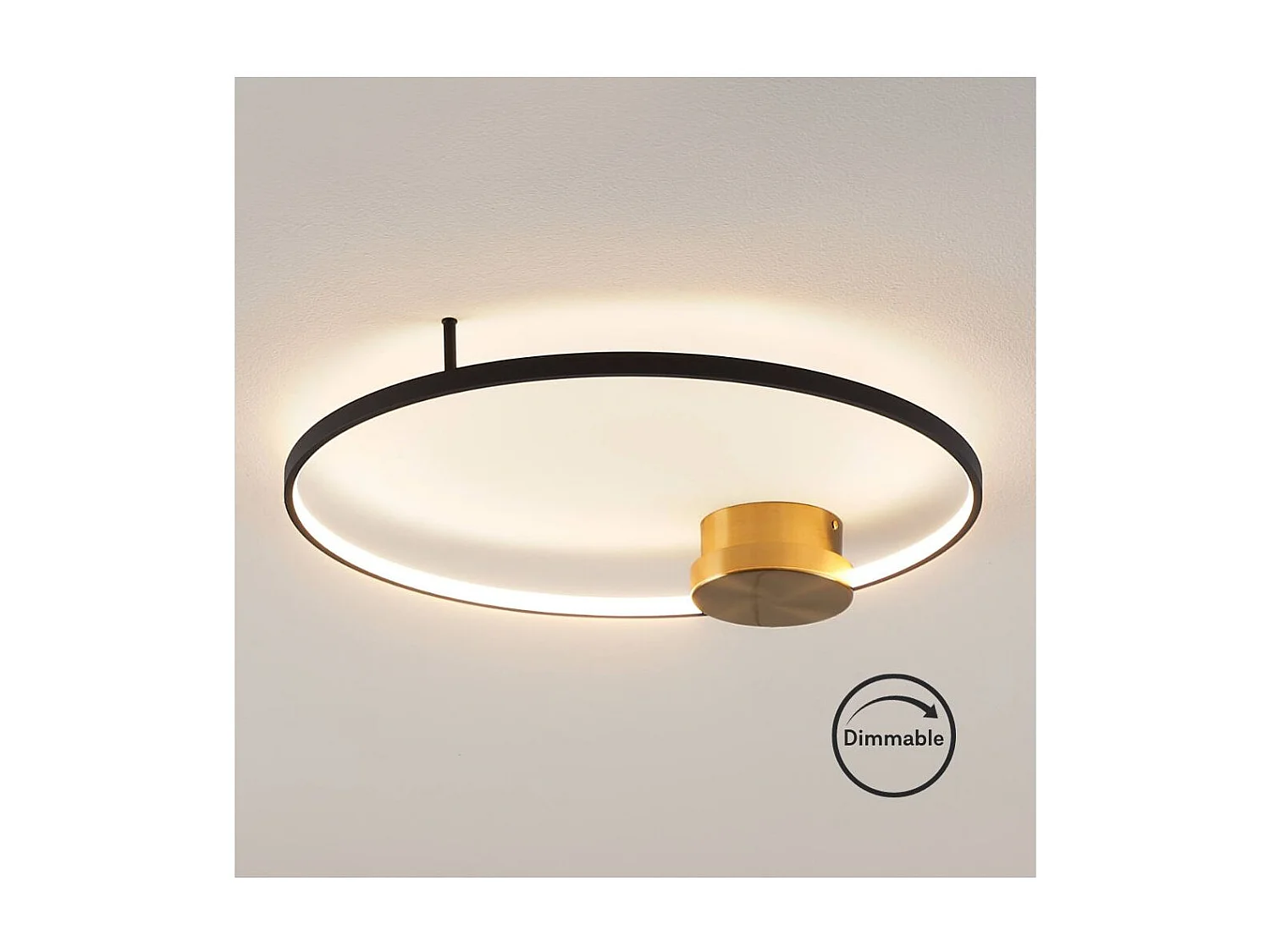 Plafonnier noir et laiton cercle LED dimmable 60 cm - Alisa