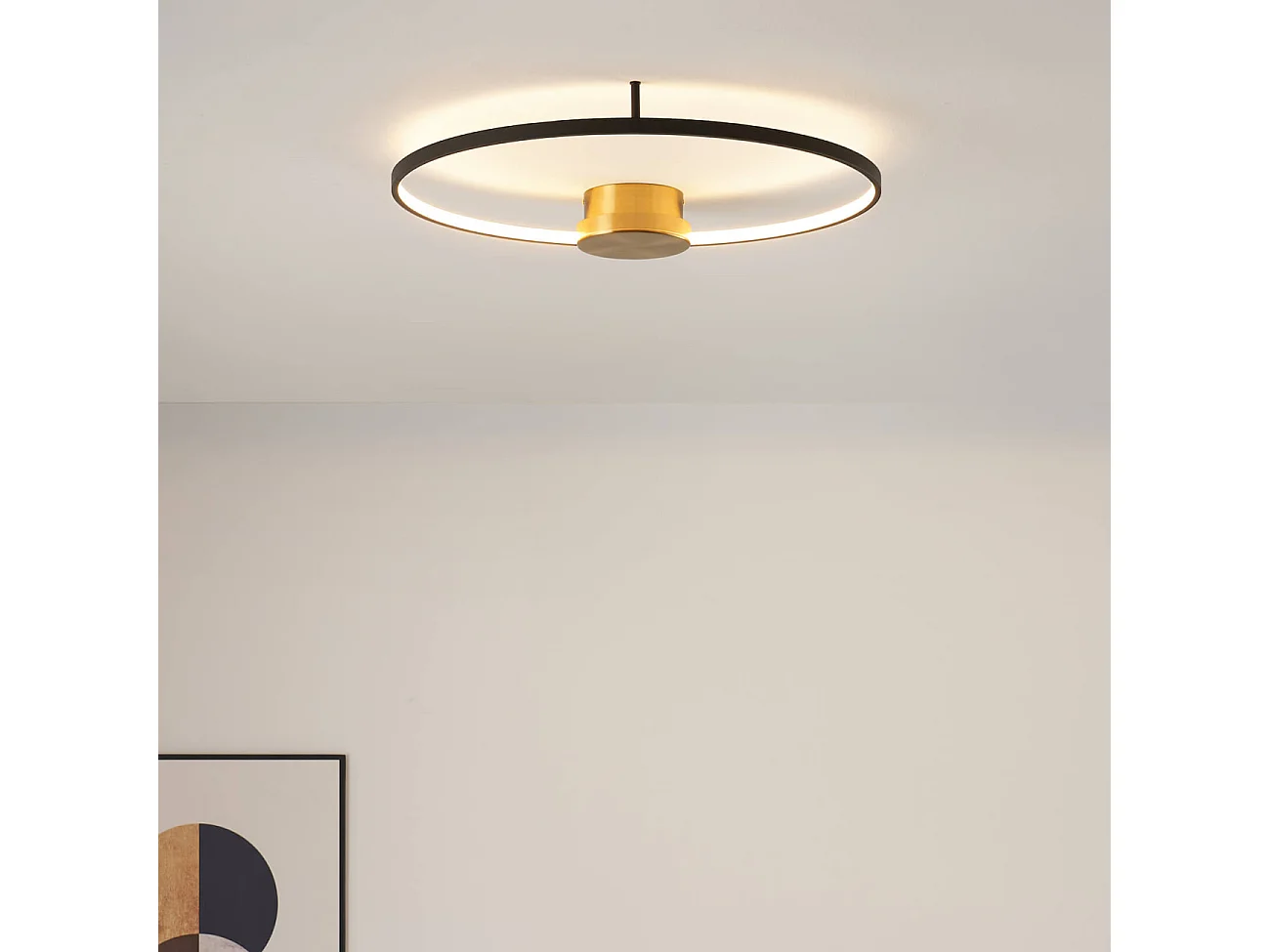 Plafonnier noir et laiton cercle LED dimmable 60 cm - Alisa