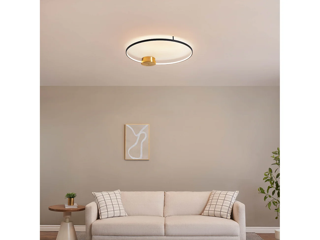 Plafonnier noir et laiton cercle LED dimmable 80 cm - Alisa