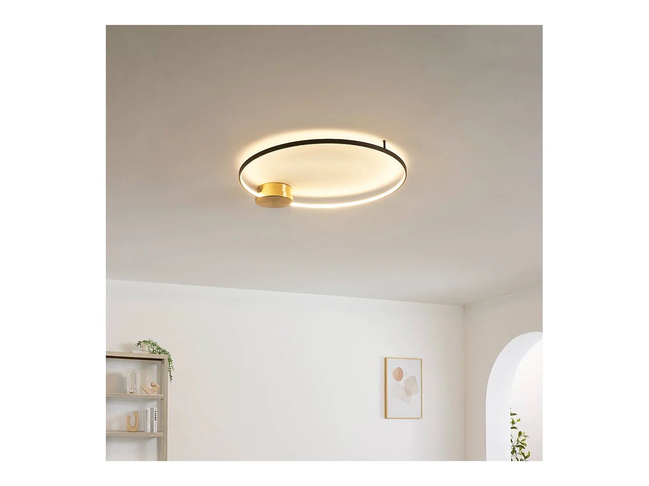 Plafonnier noir et laiton cercle LED dimmable 80 cm - Alisa