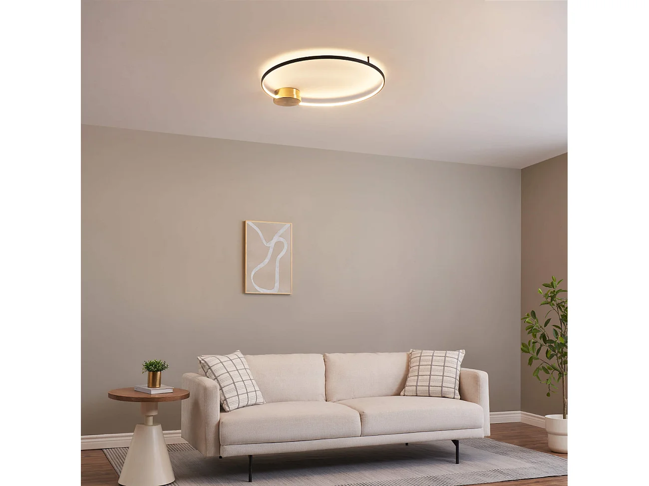 Plafonnier noir et laiton cercle LED dimmable 80 cm - Alisa