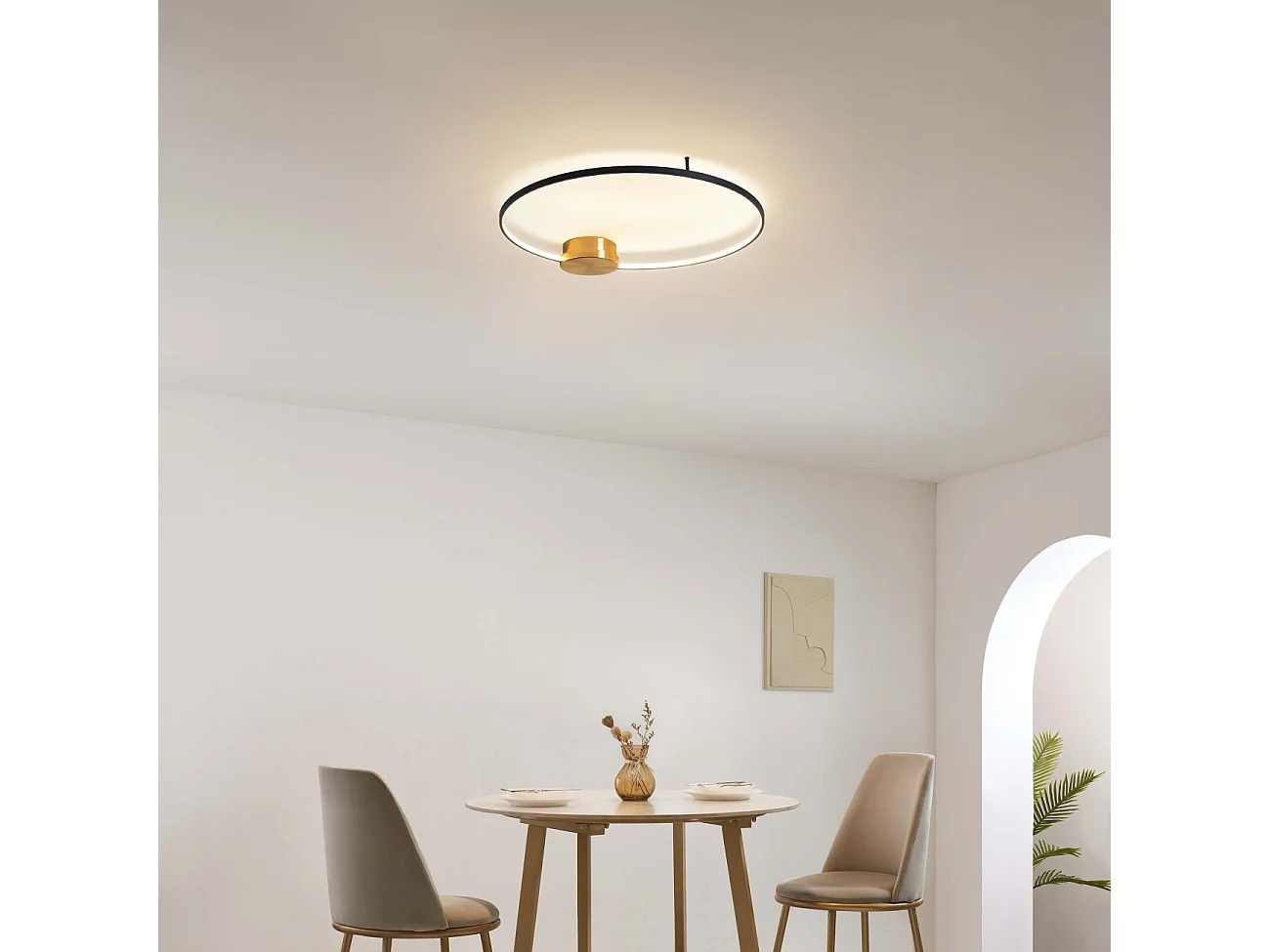 Plafonnier noir et laiton cercle LED dimmable 80 cm - Alisa