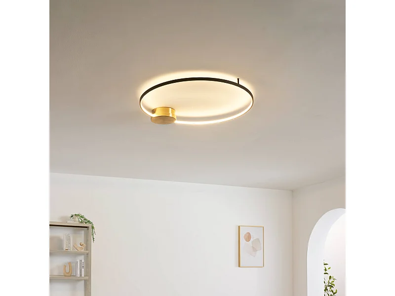 Plafonnier noir et laiton cercle LED dimmable 80 cm - Alisa