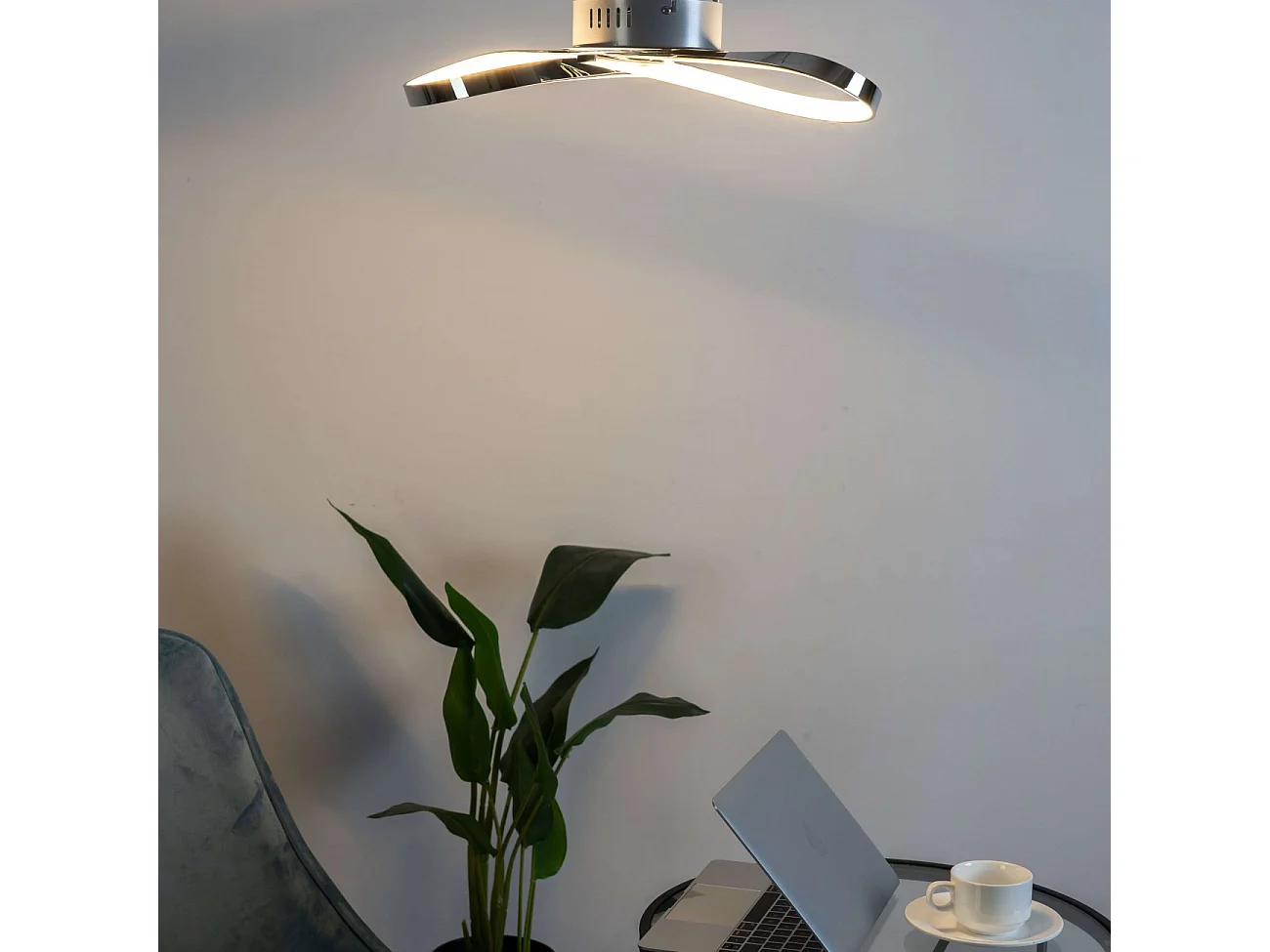 Plafonnier LED dimmable design ruban infini chromé - Acht