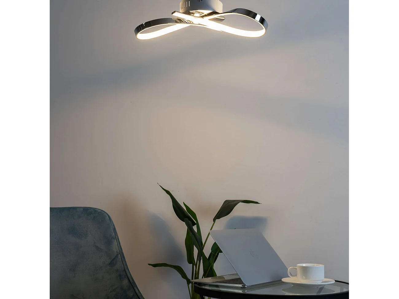 Plafonnier LED design ruban infini chrome - Acht