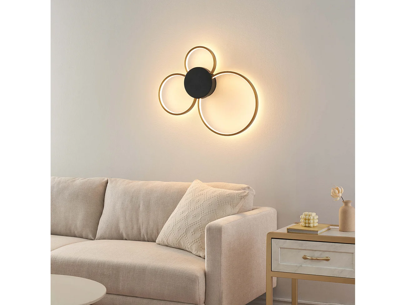 Plafonnier ou applique triple cercle noir et laiton dimmable - Alisa