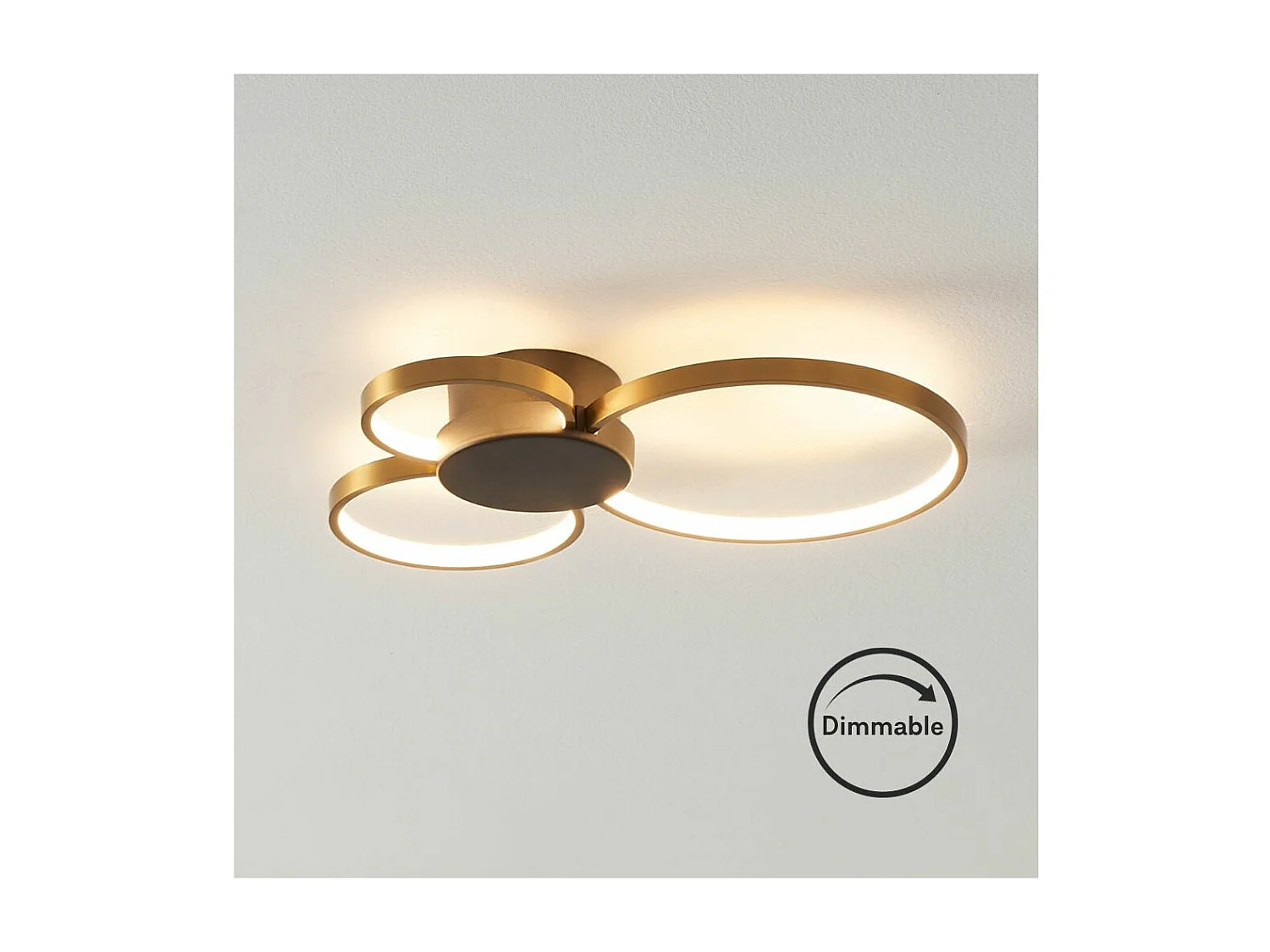 Plafonnier ou applique triple cercle noir et laiton dimmable - Alisa