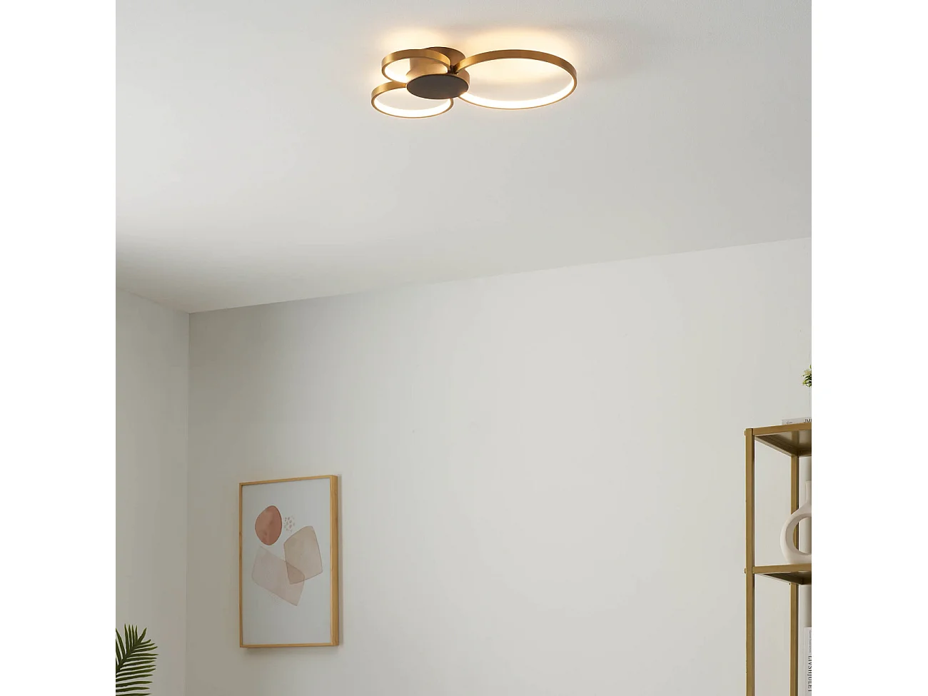Plafonnier ou applique triple cercle noir et laiton dimmable - Alisa