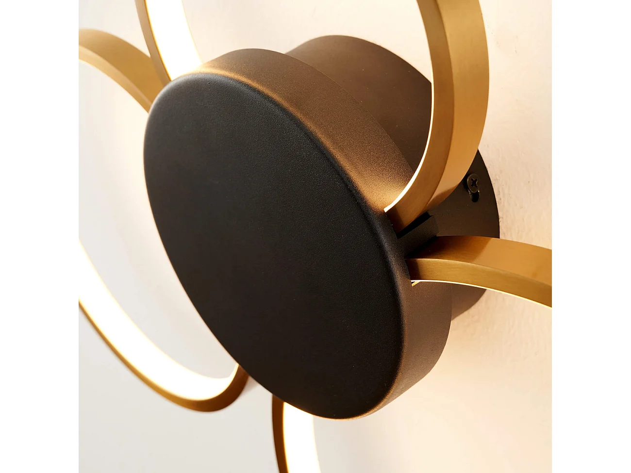 Plafonnier ou applique triple cercle noir et laiton dimmable - Alisa