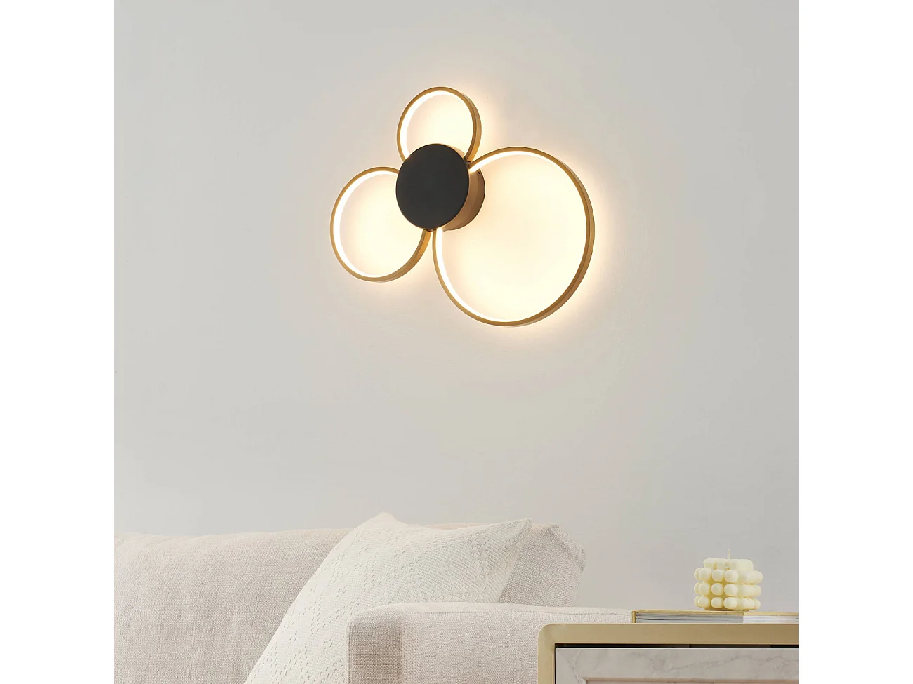 Plafonnier ou applique triple cercle noir et laiton dimmable - Alisa