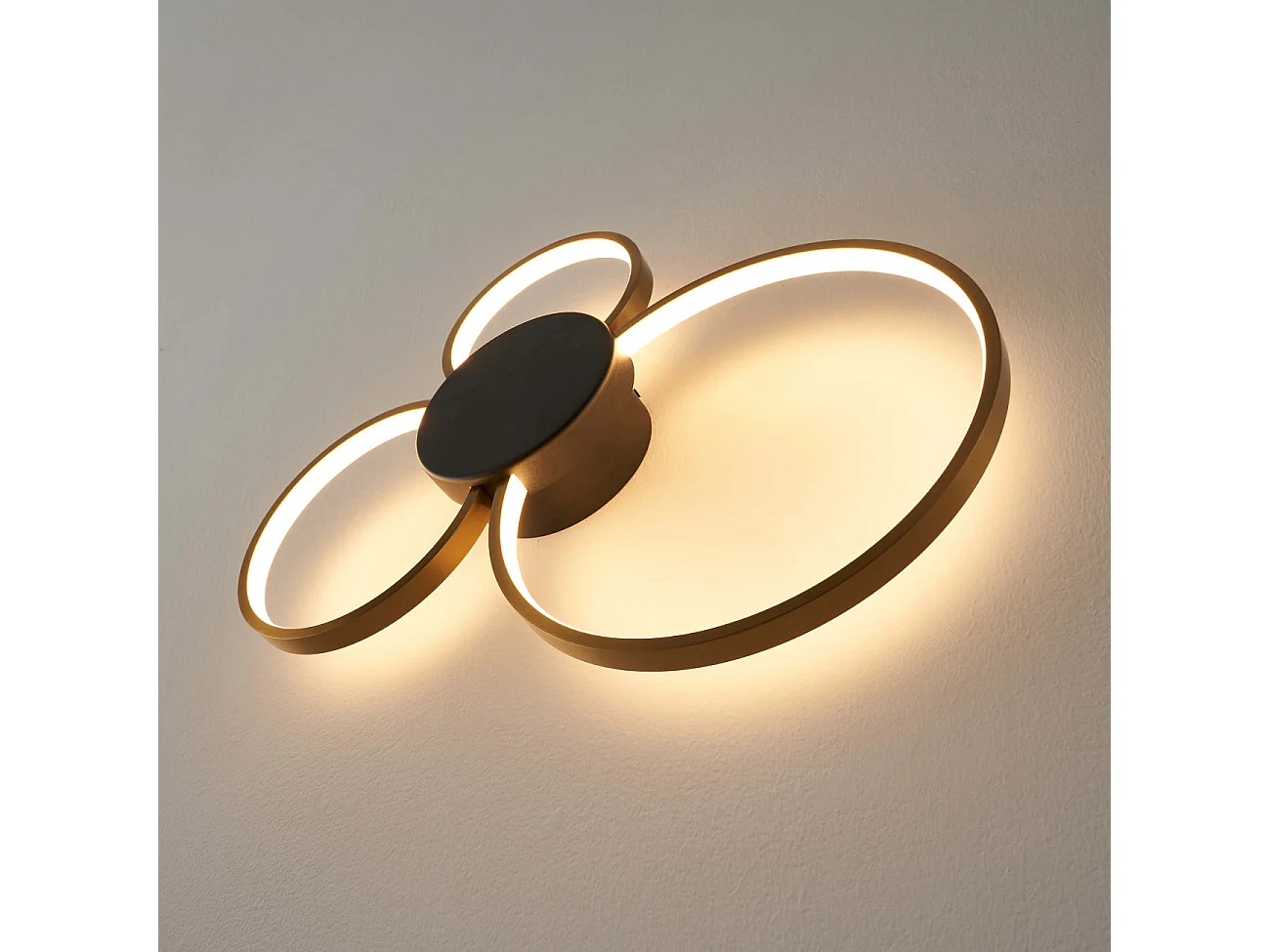 Plafonnier ou applique triple cercle noir et laiton dimmable - Alisa