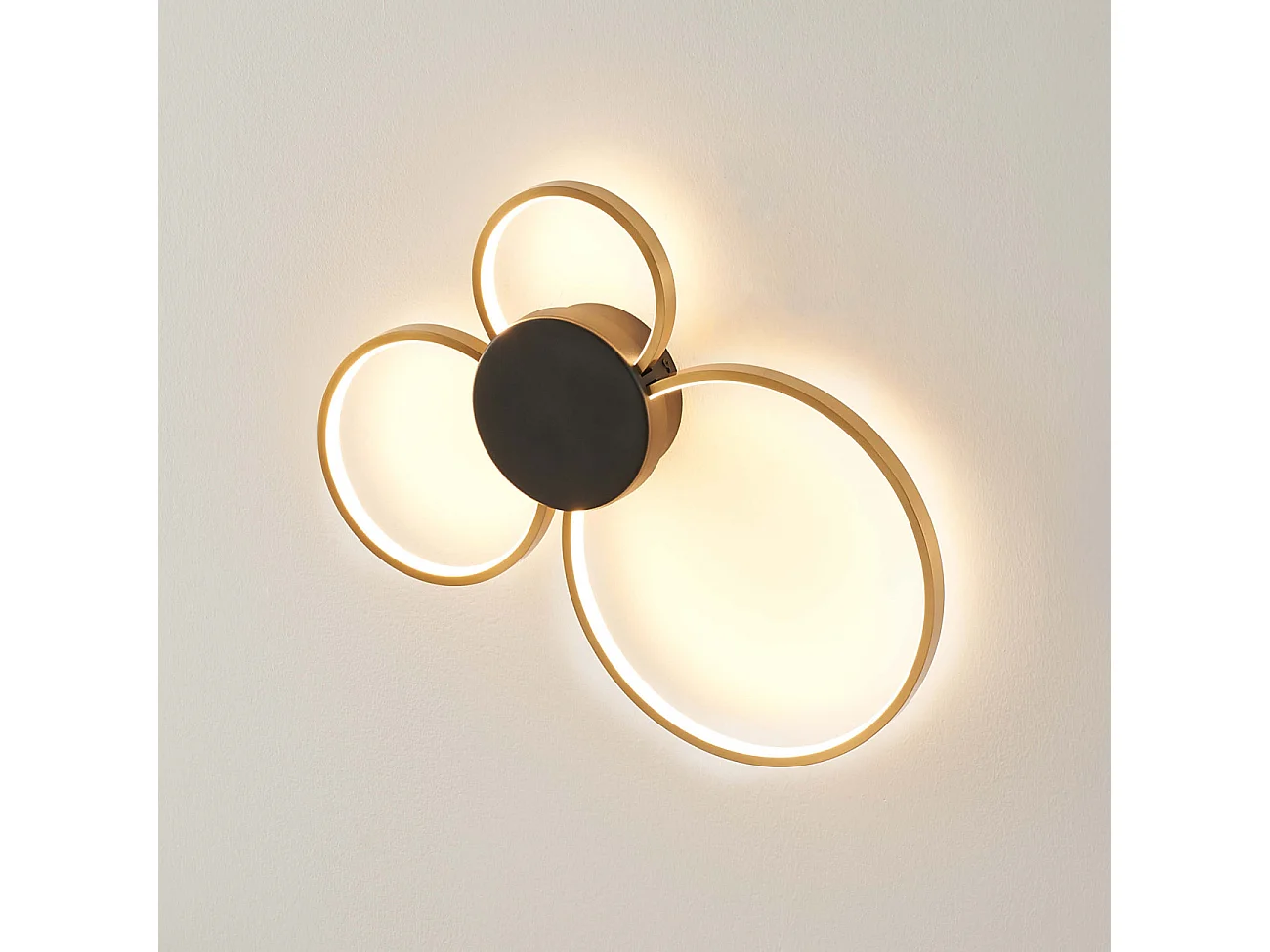 Plafonnier ou applique triple cercle noir et laiton dimmable - Alisa