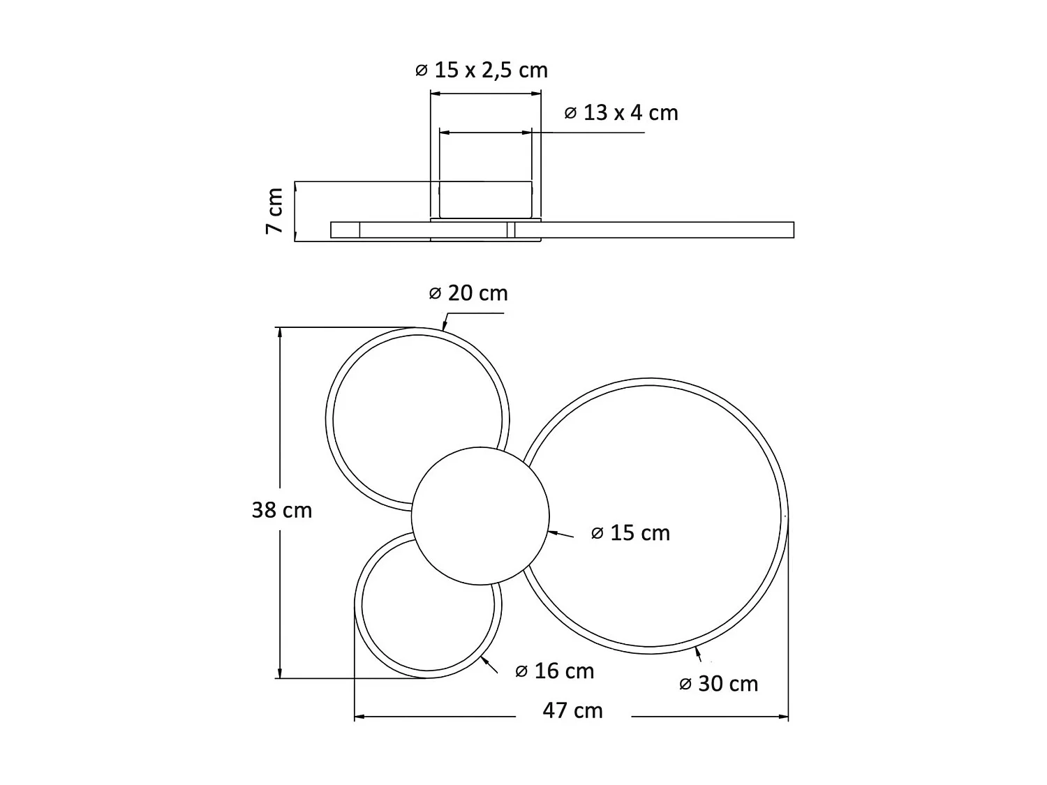 Plafonnier ou applique triple cercle noir et laiton dimmable - Alisa