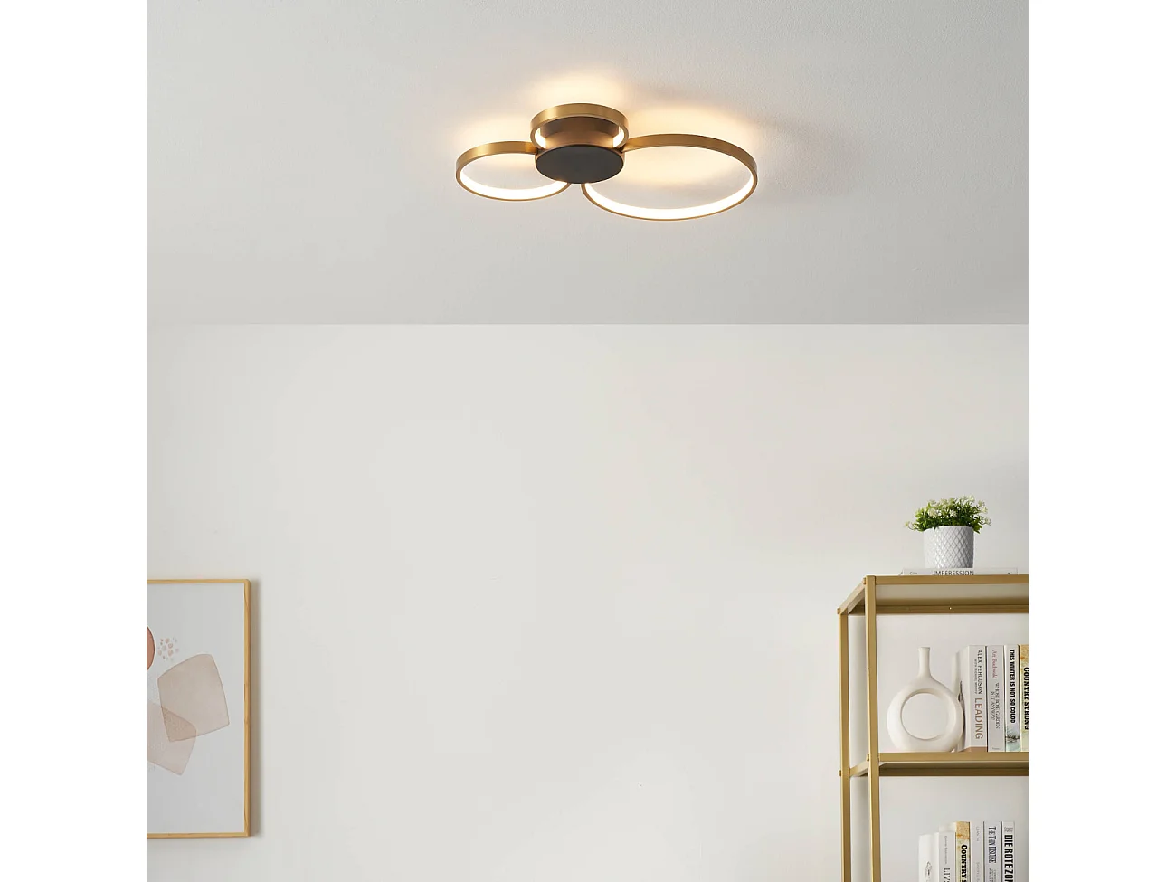 Plafonnier ou applique triple cercle noir et laiton dimmable - Alisa