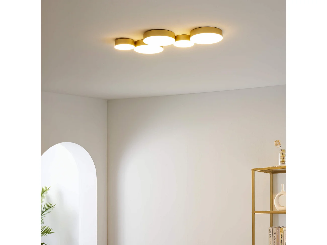 Plafonnier moderne doré 5 spots lumineux LED - Skavi