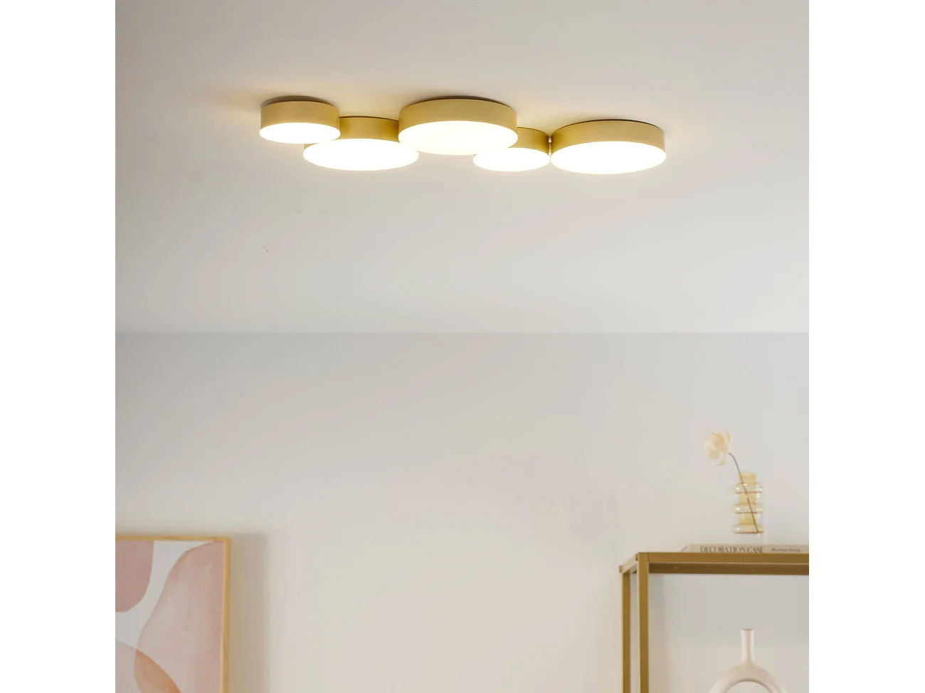Plafonnier moderne doré 5 spots lumineux LED - Skavi