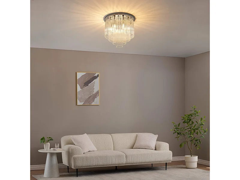 Plafonnier chic chromé en verre cascade de pampille transparentes - Sandrilla