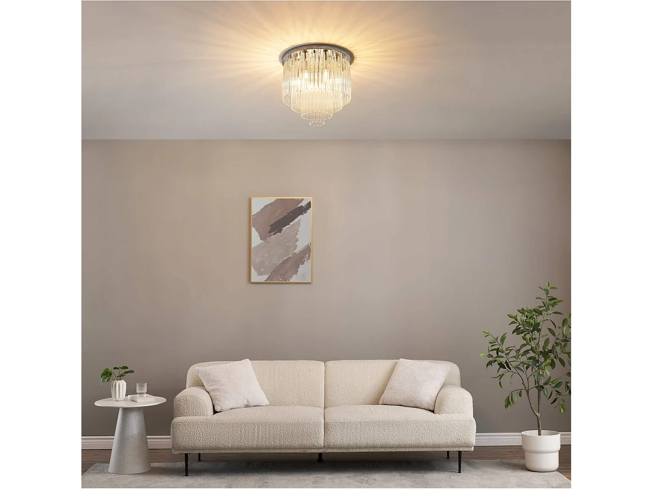 Plafonnier chic chromé en verre cascade de pampille transparentes - Sandrilla