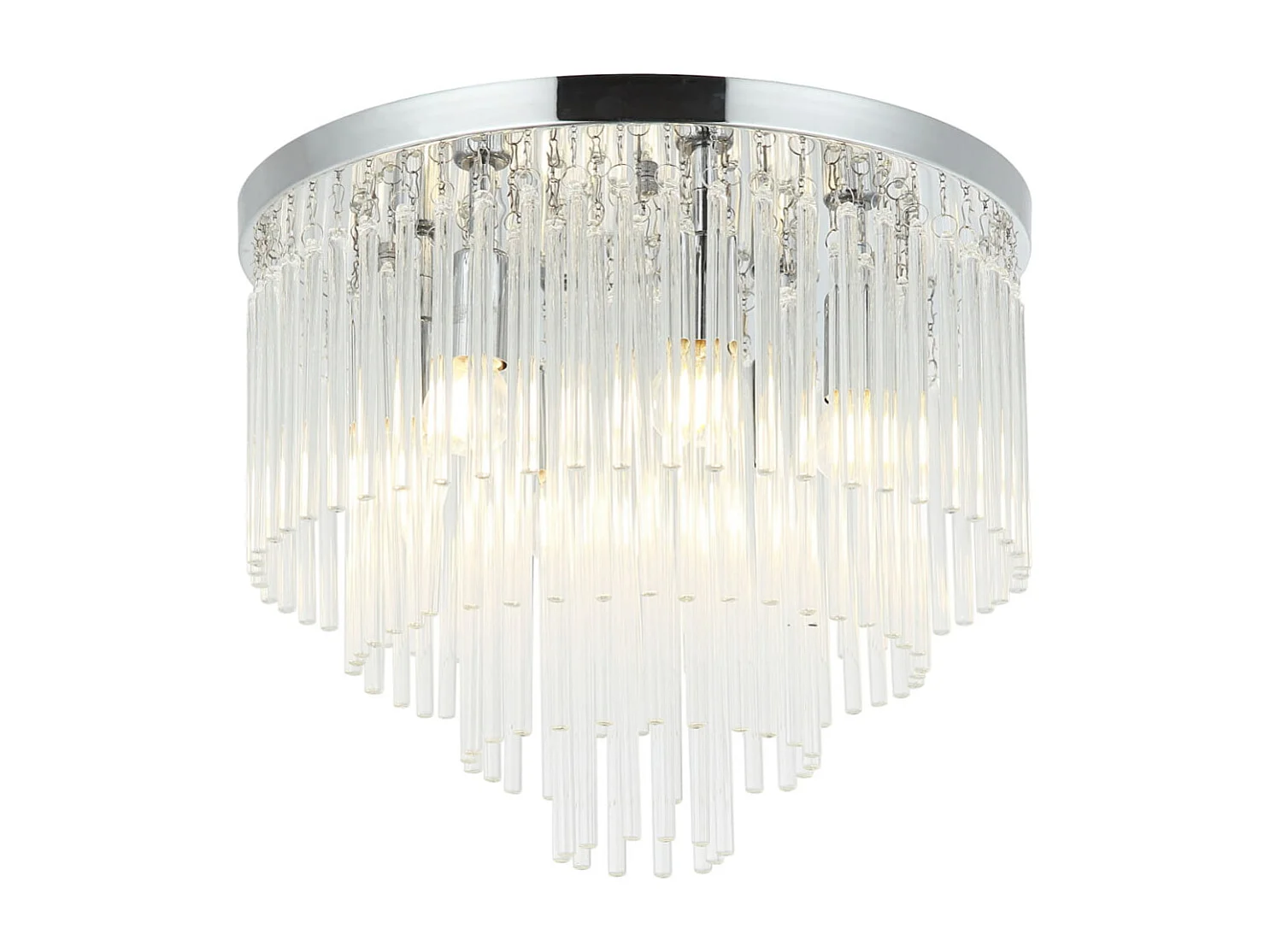 Plafonnier chic chromé en verre cascade de pampille transparentes - Sandrilla