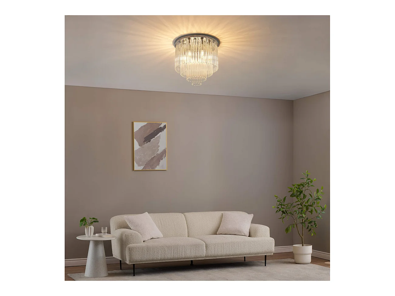 Plafonnier chic chromé en verre cascade de pampille transparentes - Sandrilla