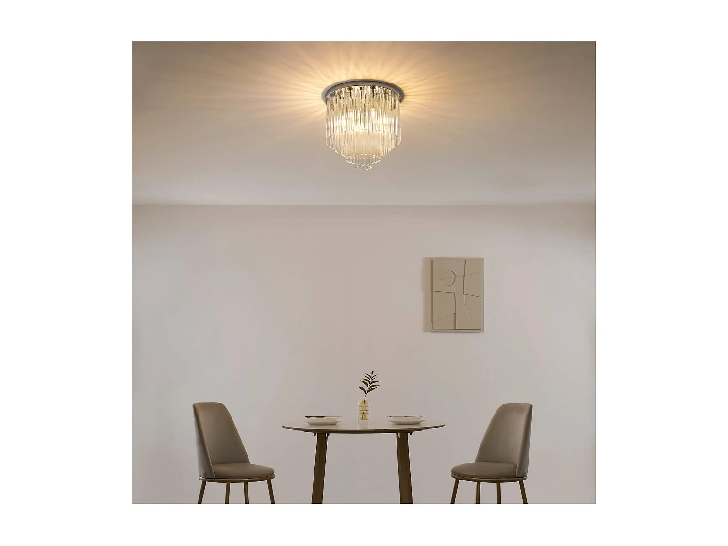 Plafonnier chic chromé en verre cascade de pampille transparentes - Sandrilla