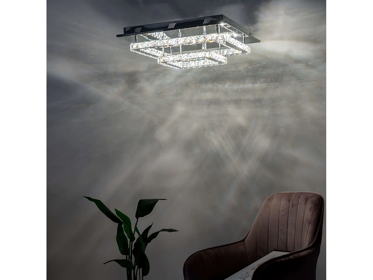 Plafonnier LED cristal 2 carrés design - Wade