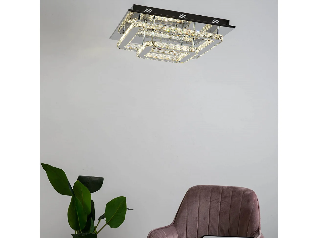 Plafonnier LED cristal 2 carrés design - Wade