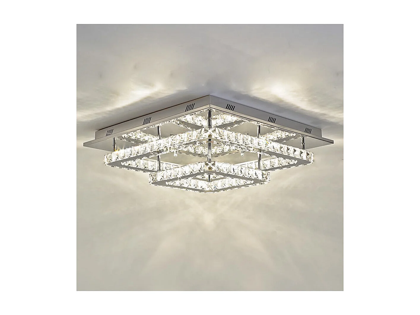 Plafonnier LED cristal 2 carrés design - Wade