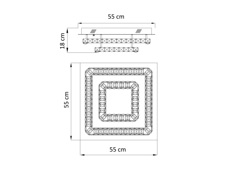 Plafonnier LED cristal 2 carrés design - Wade