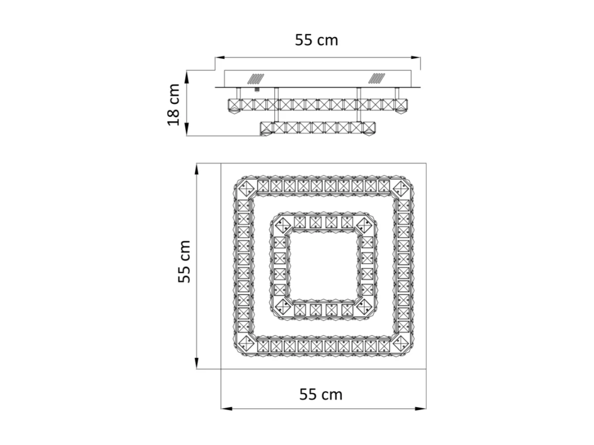 Plafonnier LED cristal 2 carrés design - Wade
