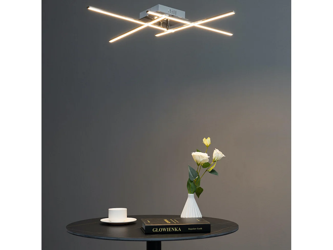 Plafonnier LED design 4 bras chromés - Yuna