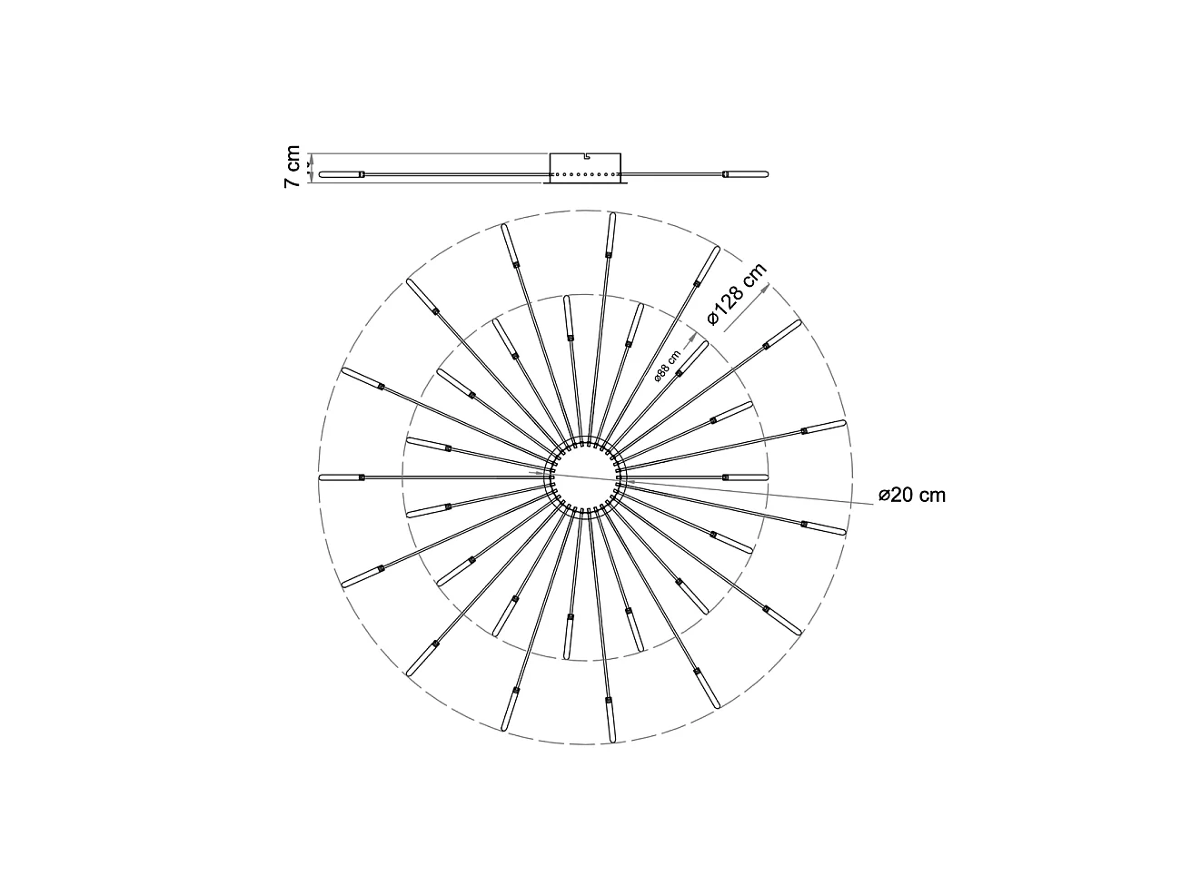 Grand plafonnier laiton bras LED forme de soleil - Isco
