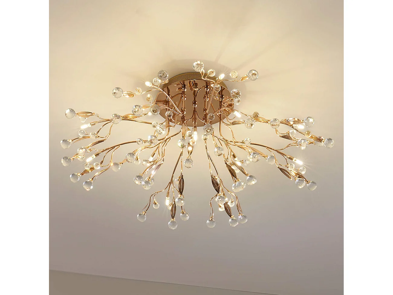 Plafonnier cristal doré 78 cm - Gutenstein