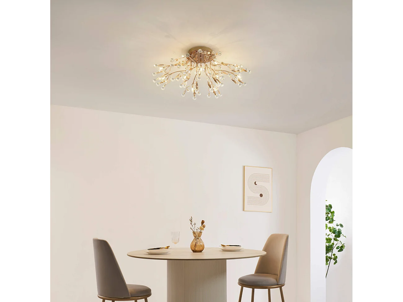 Plafonnier cristal doré 78 cm - Gutenstein