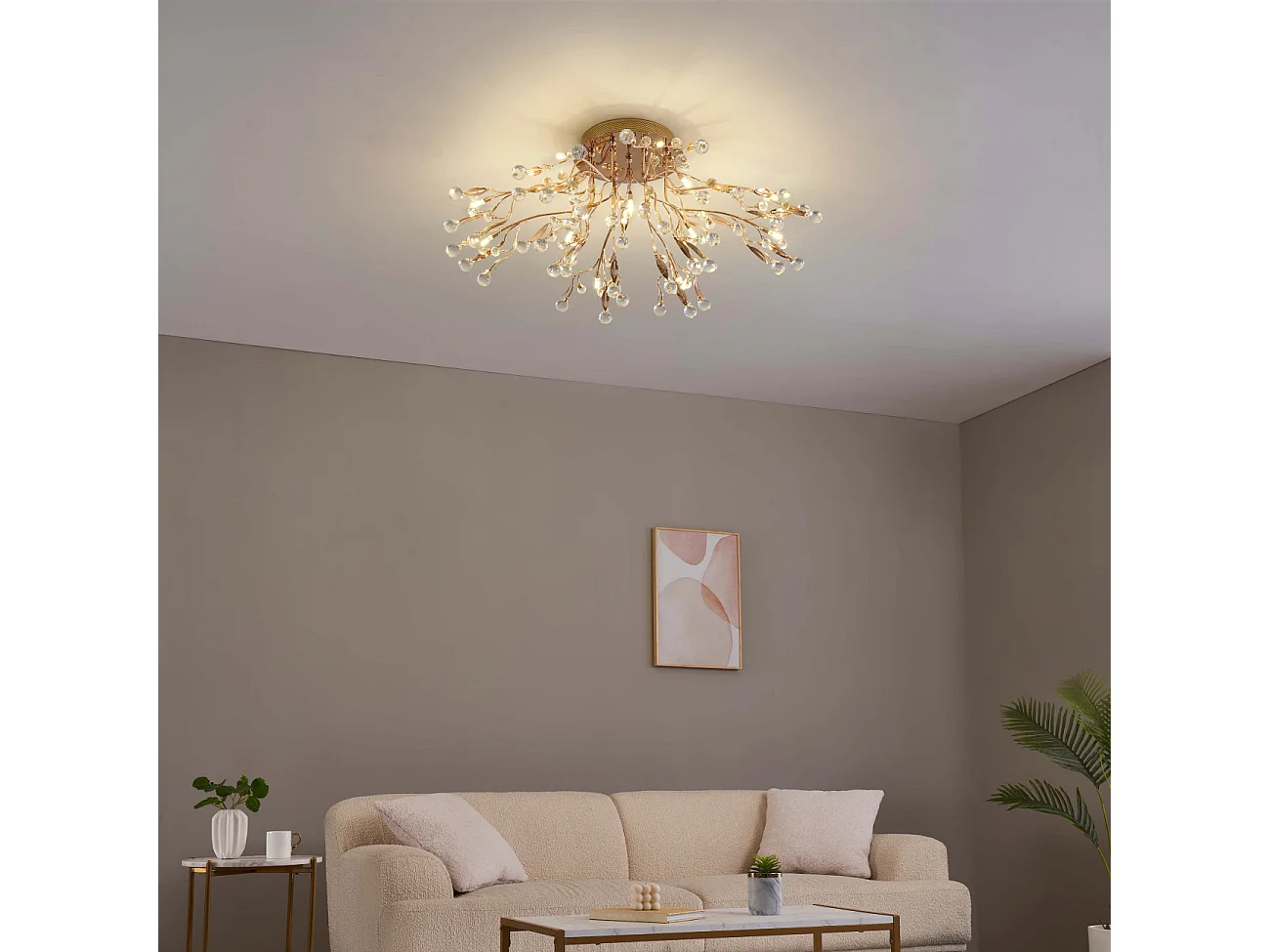 Plafonnier cristal doré 78 cm - Gutenstein