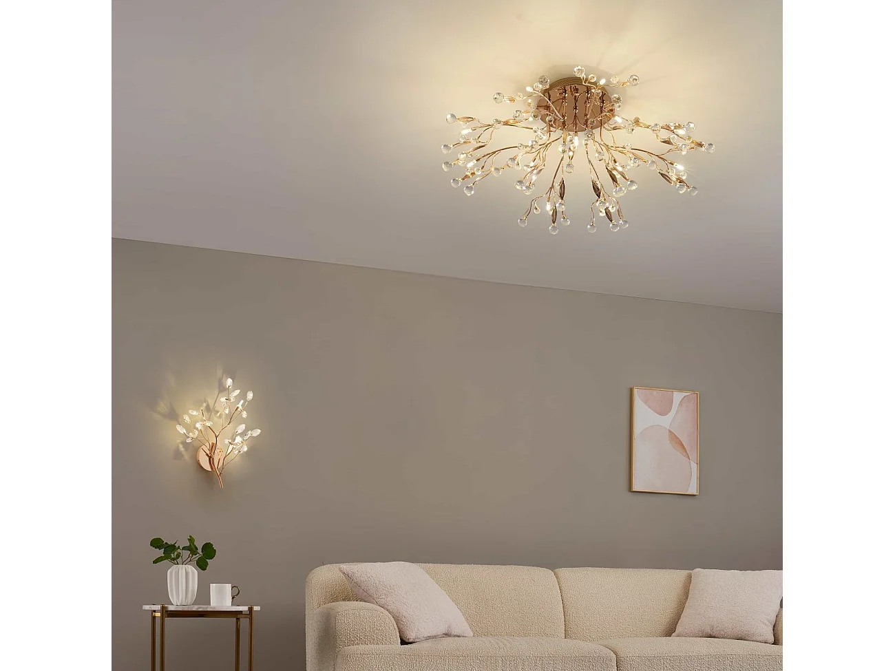 Plafonnier cristal doré 78 cm - Gutenstein