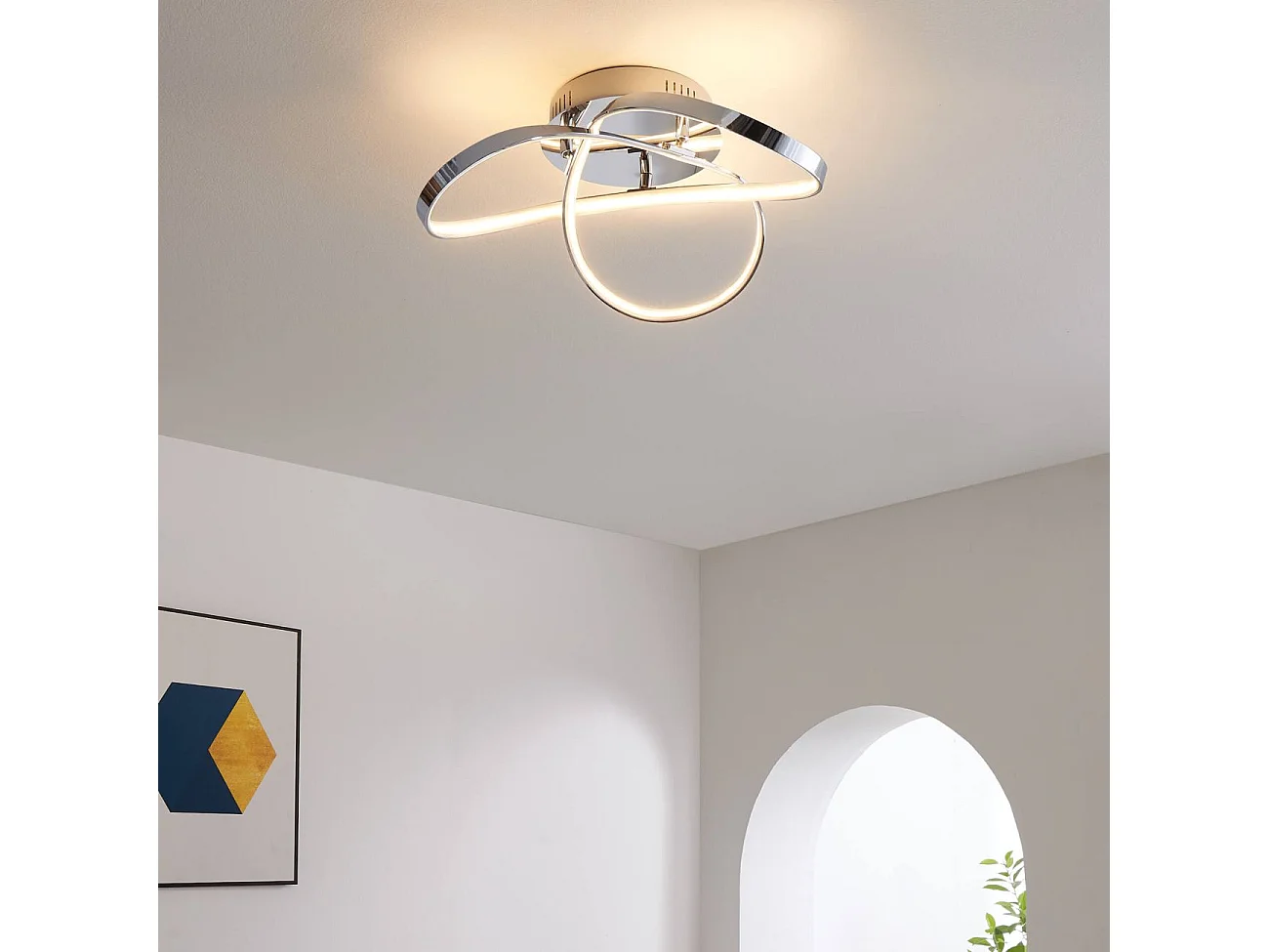 Plafonnier LED design 3 boucles chromé - Acht