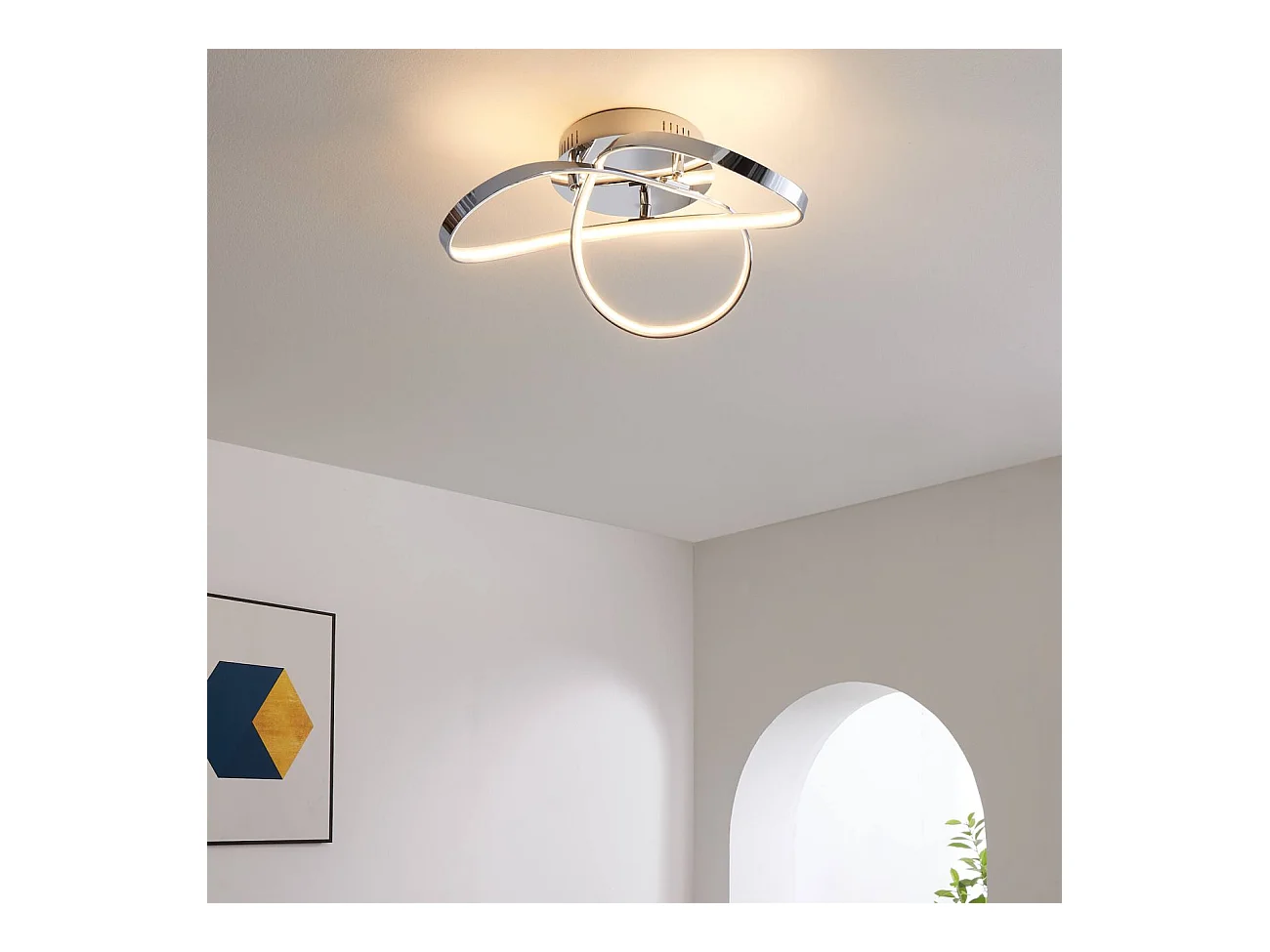 Plafonnier LED design 3 boucles chromé - Acht