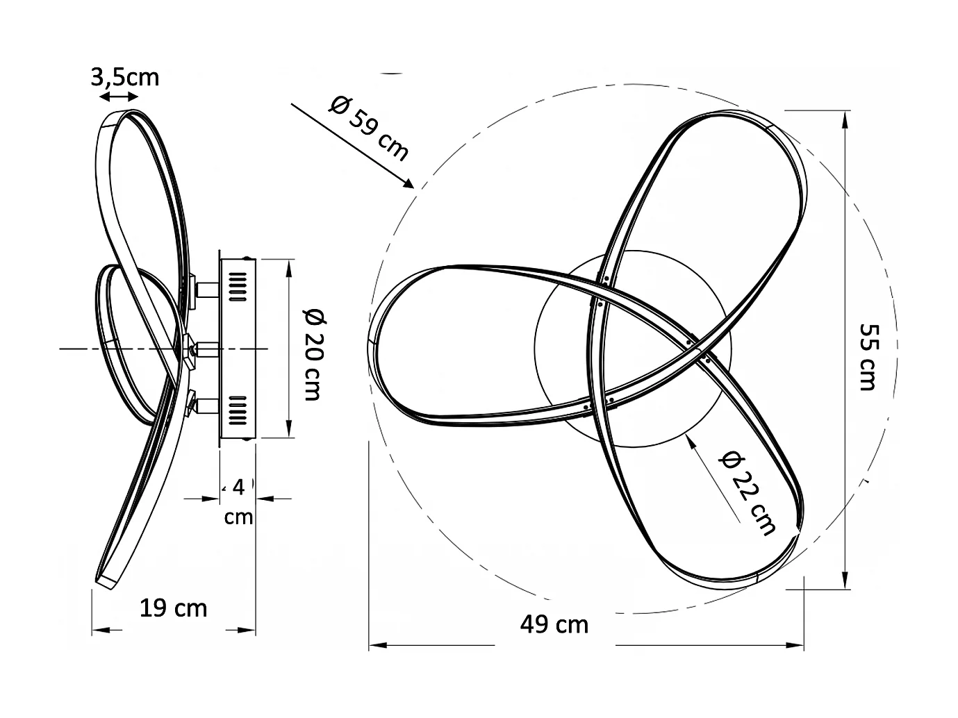 Plafonnier LED design 3 boucles chromé - Acht