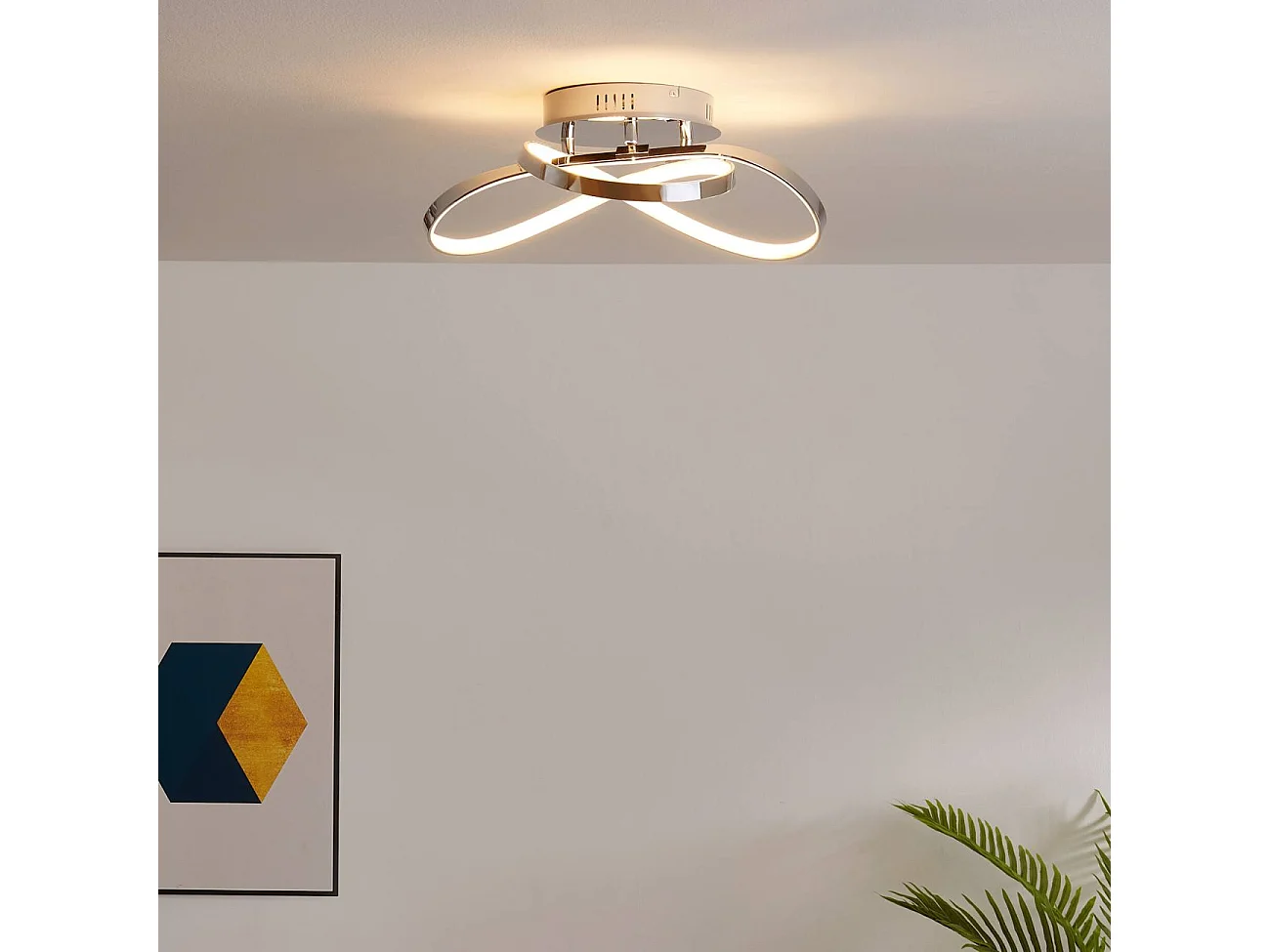 Plafonnier LED design 3 boucles chromé - Acht