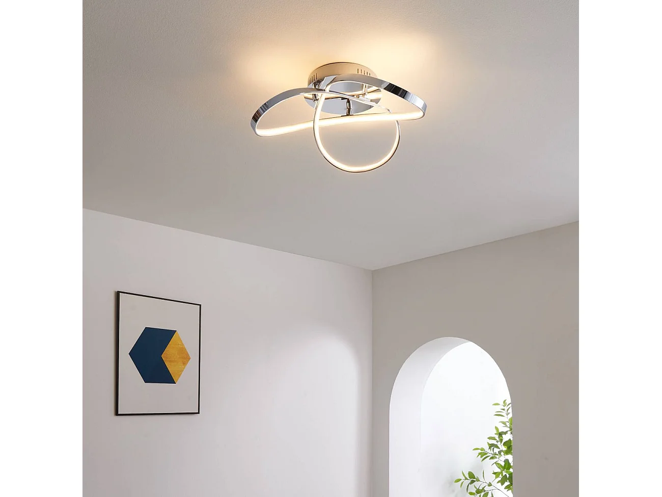 Plafonnier LED design 3 boucles chromé - Acht