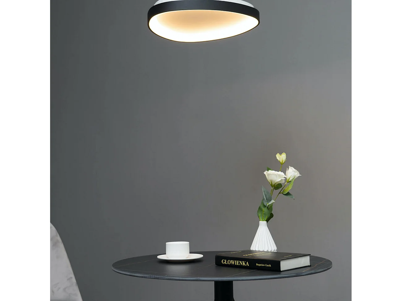 Plafonnier design ovale cercle noir LED dimmable 42 cm - Mesiano