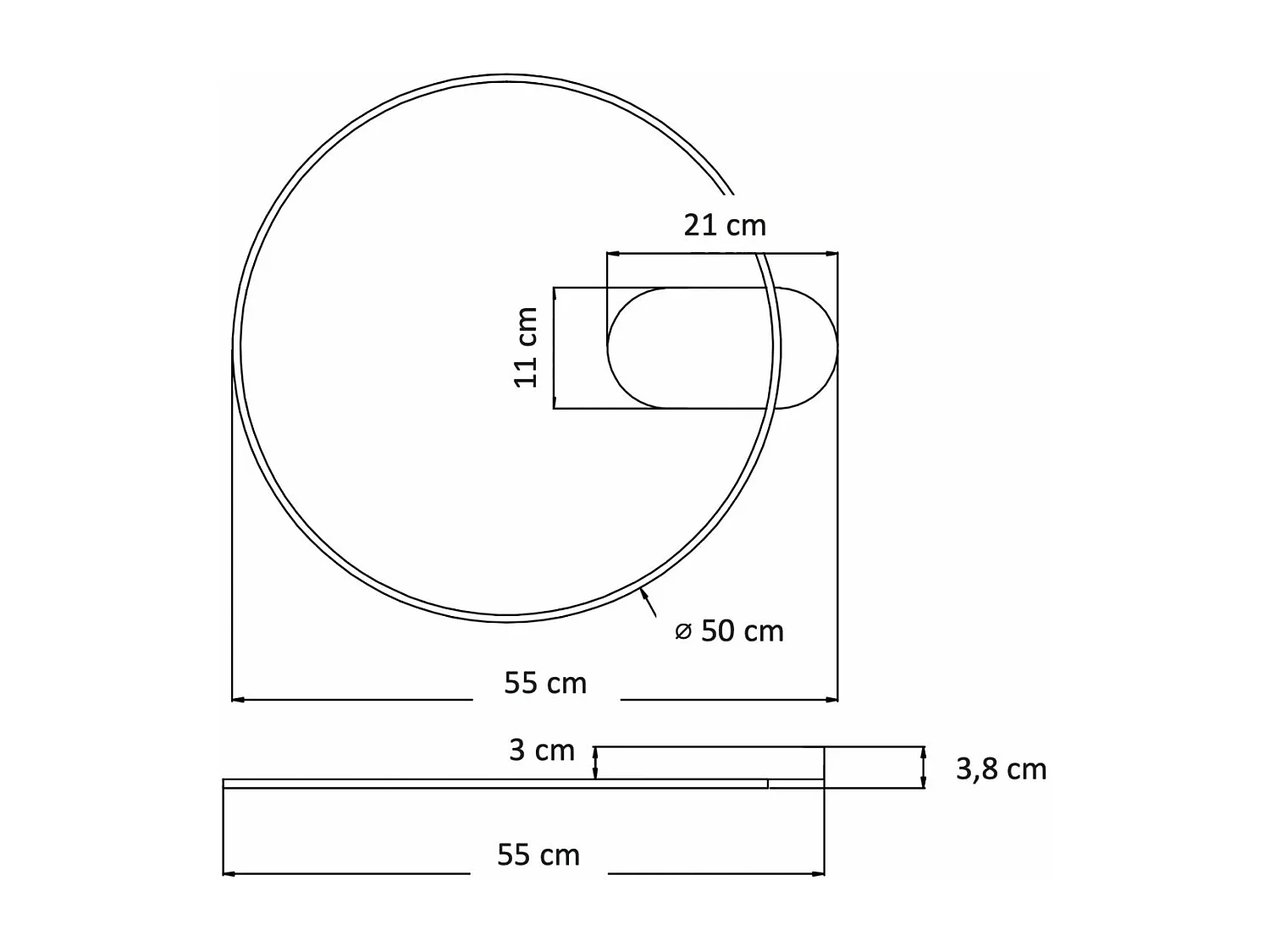 Plafonnier design cercle doré 50 cm - Evelia