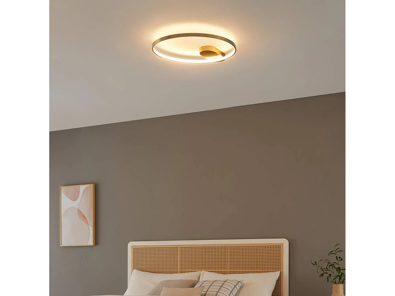 Plafonnier design cercle doré 50 cm - Evelia