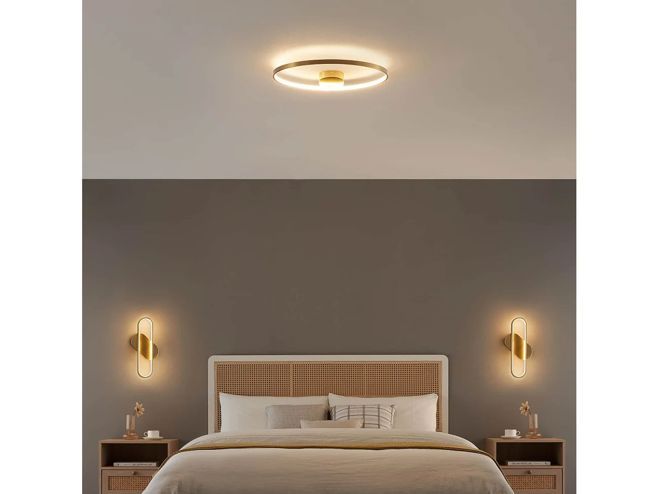 Plafonnier design cercle doré 50 cm - Evelia