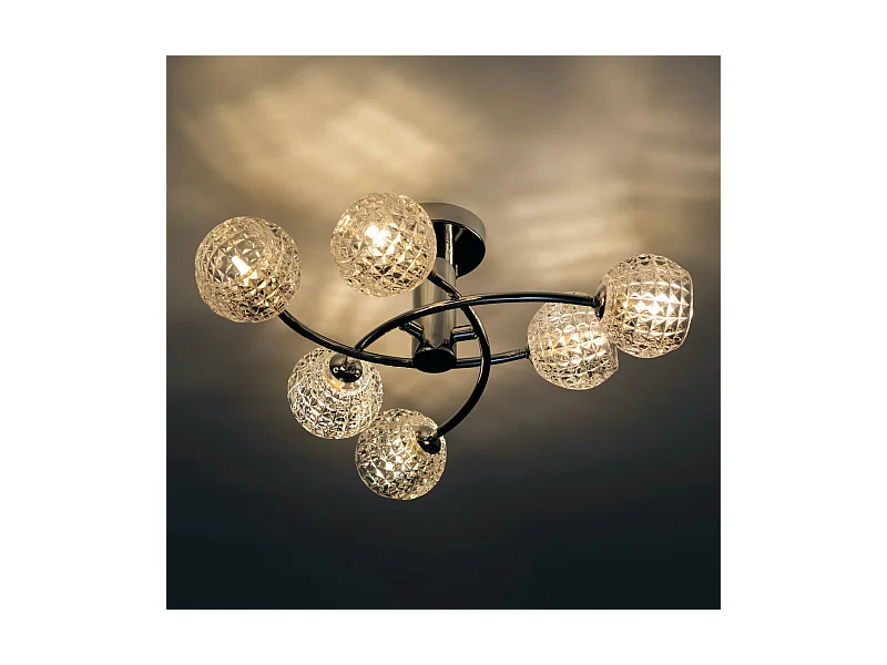 Plafonnier design à 6 sphères transparentes aux motifs graphiques - Salvati