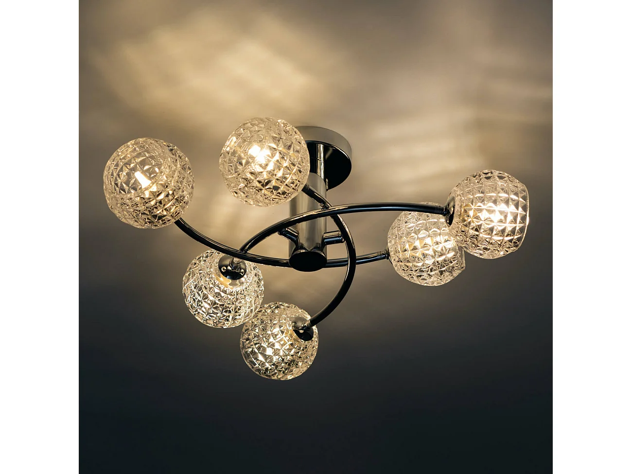 Plafonnier design à 6 sphères transparentes aux motifs graphiques - Salvati